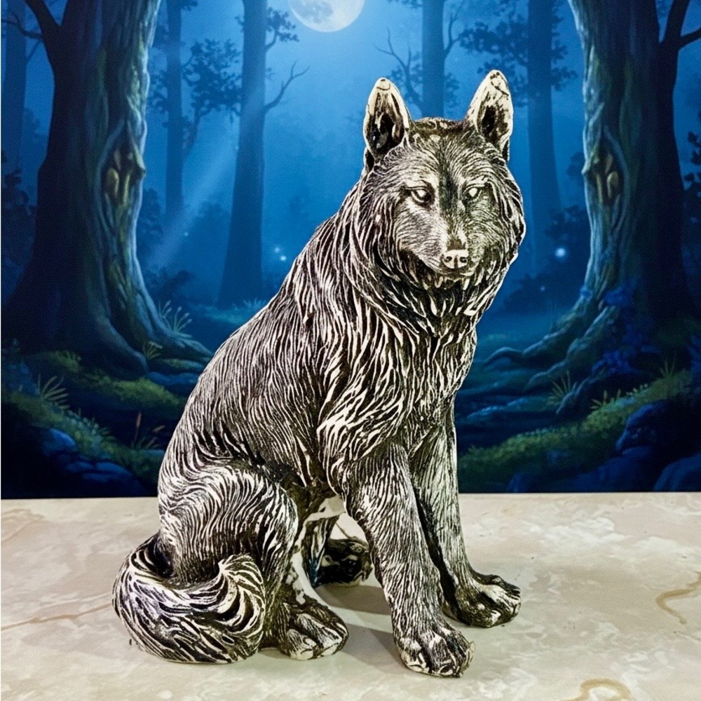 Decorative Black & White Wolf Figurine - Home Art Accent